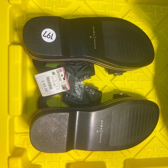 ZARA Embellished Platform Sandals Black Rhinestone Buckle Comfort Women Size 40‎ - Picture 4 of 5